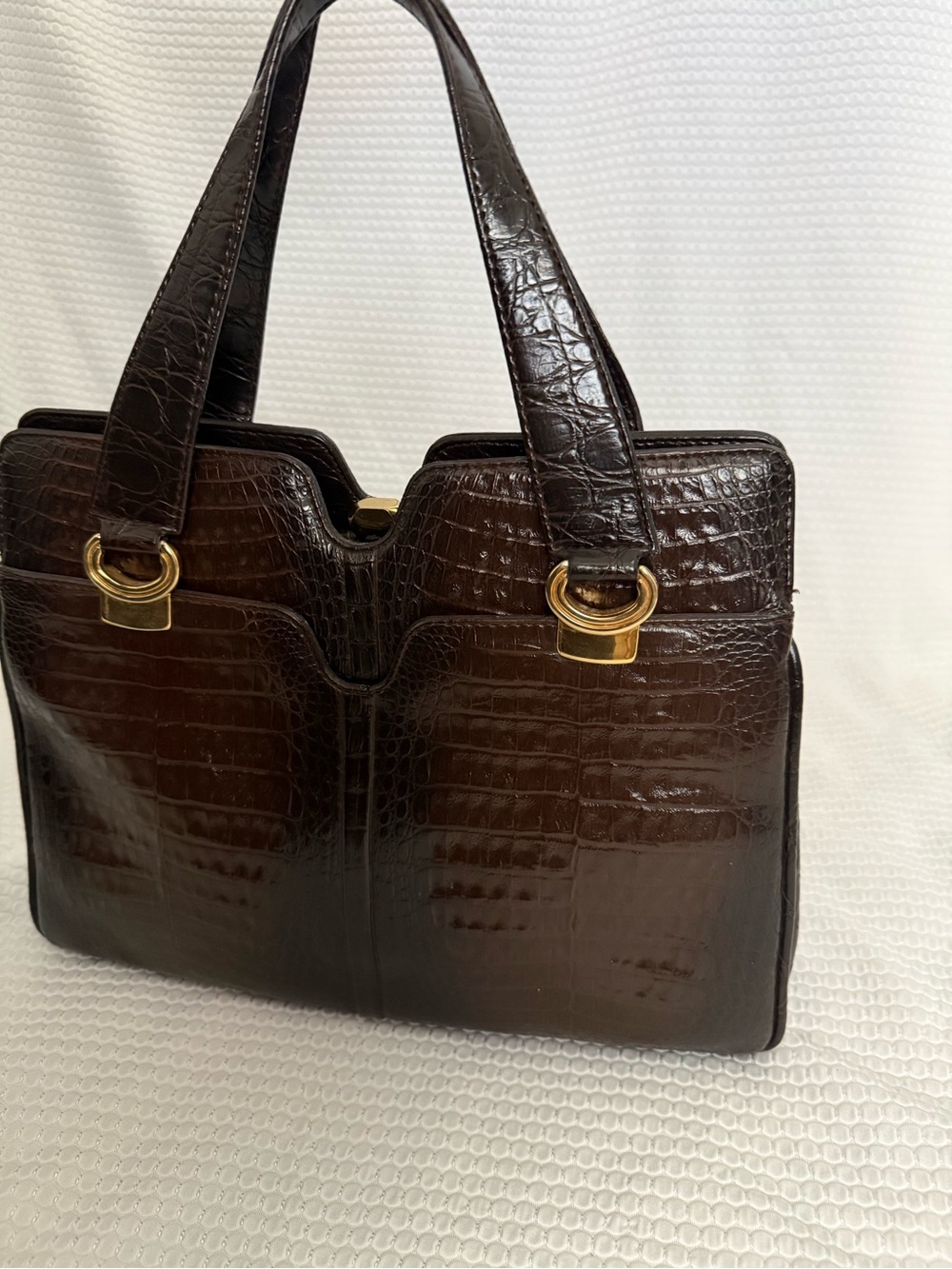 Classic Croc-Embossed Tote Bag in Dark Brown